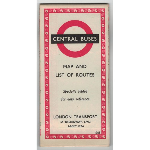 London Transport Central Bus Map 1965 No.1 - Print ref. 165/259Z/250M No.1