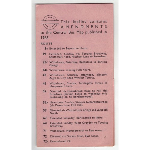 London Transport Central Bus Map 1965 No.2 - Print ref. 965/2868Z/500M No.2 with amendment London Transport Central Bus Map 1965 No.2 - Print ref. 965/2868Z/500M No.2 with amendment