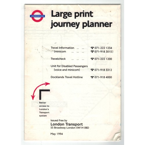 London Transport Underground Large Print Journey Planner May 1994