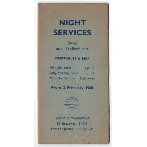 London Transport Night Bus Timetable Booklet 3rd February 1960
