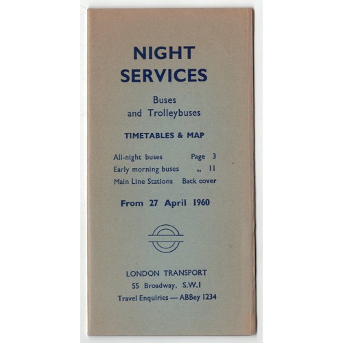 London Transport Night Bus Timetable Booklet 27th April 1960