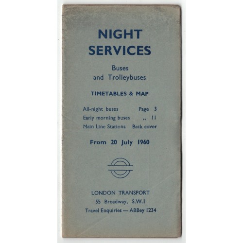 London Transport Night Bus Timetable Booklet 20th July 1960