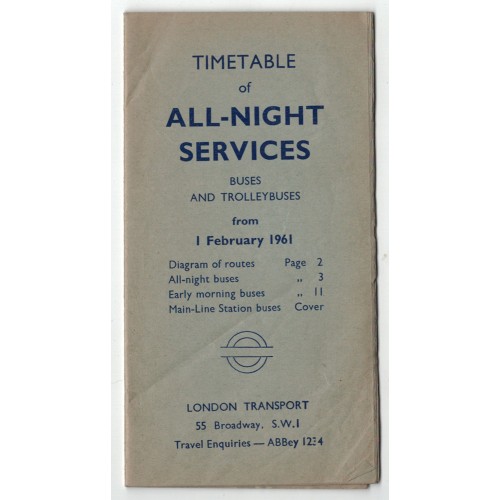 London Transport Night Bus Timetable Booklet 1st February 1961