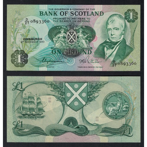 Bank of Scotland £1 Banknote (111d - 4th November 1980) Clydesmuir & Pattullo Bank of Scotland £1 Banknote (111d - 4th November 1980) Clydesmuir & Pattullo