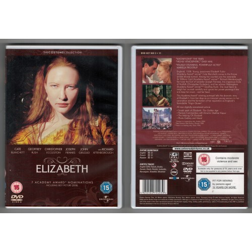 ELIZABETH DVD stars Cate Blanchett, Emily Mortimer, Terence Rigby, Kathy Burke Rating 15 ELIZABETH DVD stars Cate Blanchett, Emily Mortimer, Terence Rigby, Kathy Burke Rating 15