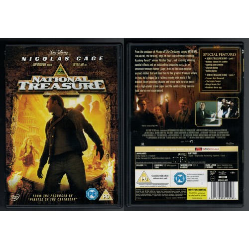 NATIONAL TREASURE DVD with Nicolas Cage and Sean Bean Rating PG