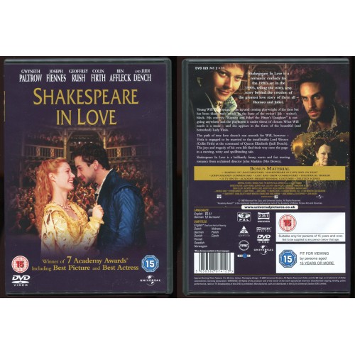 SHAKESPEARE IN LOVE DVD starring Judi Dench and Colin Firth Rating 15 SHAKESPEARE IN LOVE DVD starring Judi Dench and Colin Firth Rating 15