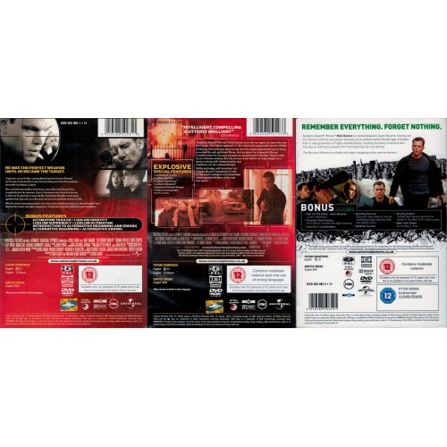 The Bourne Identity/Supremacy/Ultimatum (DVD) Set of 3 Films - Rating 12