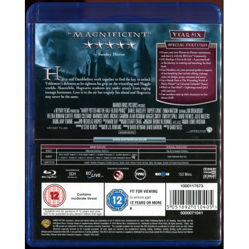 Harry Potter and the Half-Blood Prince (Blu-ray & DVD 2009) Rating 12 Harry Potter and the Half-Blood Prince (Blu-ray & DVD 2009) Rating 12