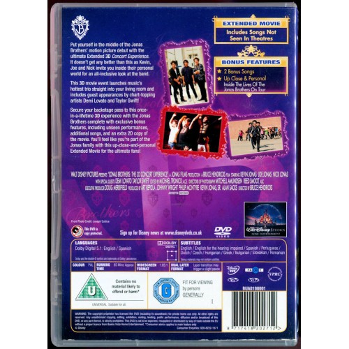 Jonas Brothers - The 3D Concert Experience - 2 Disc Set (DVD 2009) Rating U