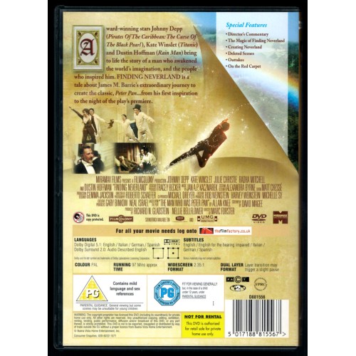 Finding Neverland (DVD 2005) Rating PG