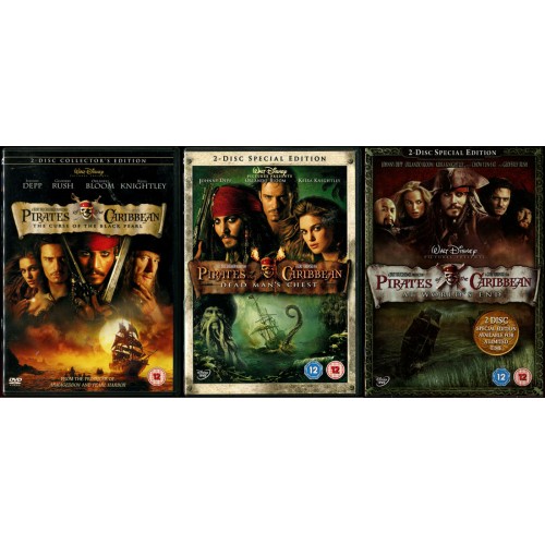 Pirates Of The Caribbean (DVD) Set of 3 Films - Rating 12