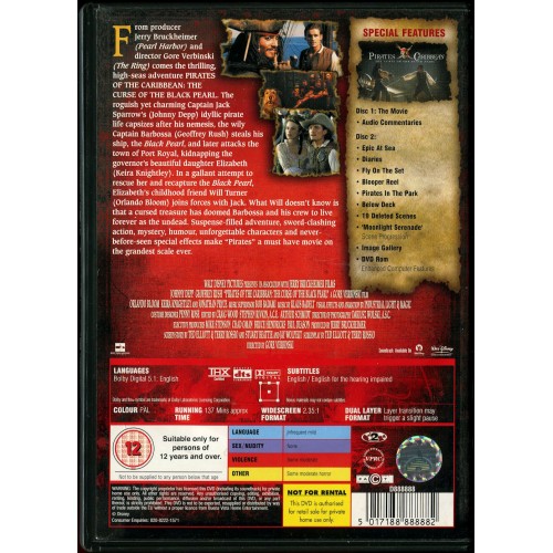 Pirates Of The Caribbean (DVD) Set of 3 Films - Rating 12