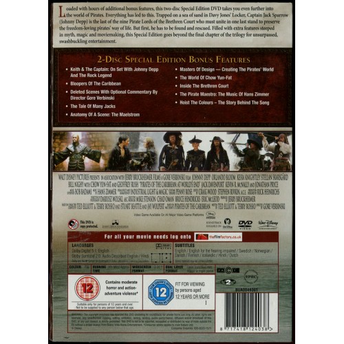 Pirates Of The Caribbean (DVD) Set of 3 Films - Rating 12