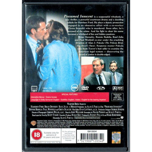 Presumed Innocent (DVD 1999) Rating 18