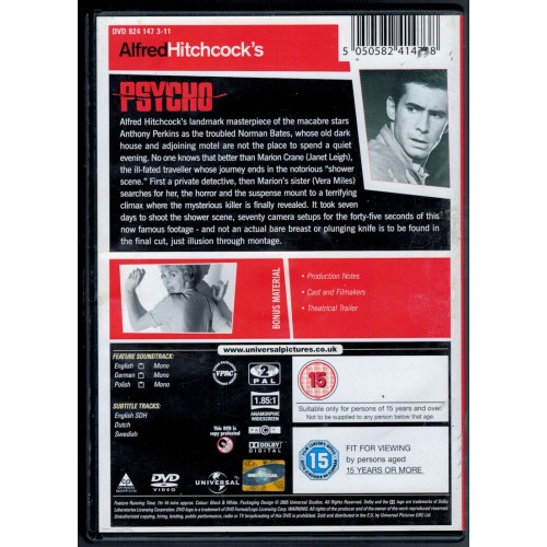 Alfred Hitchcock's Psycho (DVD 2006) Rating 15