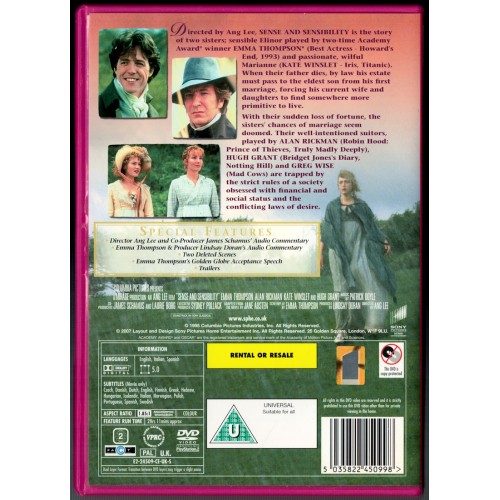 Sense and Sensibility (DVD 2007) Rating U