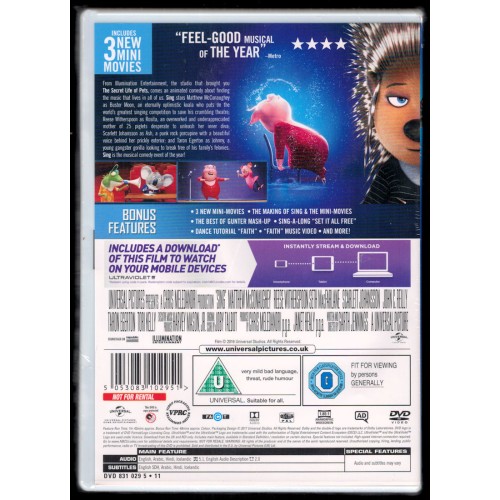 Sing - Special Edition (DVD 2017) Rating U - BRAND NEW Sing - Special Edition (DVD 2017) Rating U - BRAND NEW
