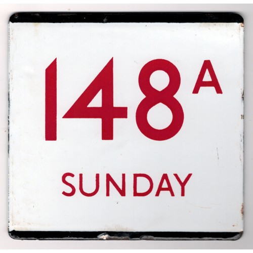 London Transport enamel bus stop 'e' plate for Route 148A Sunday