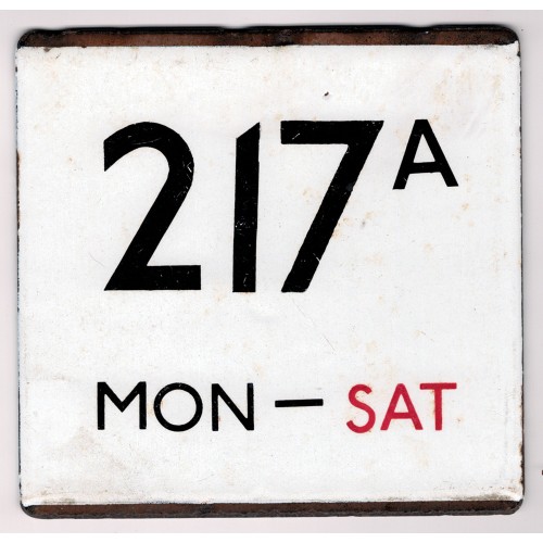London Transport enamel bus stop 'e' plate for Route 217A Mon-Sat