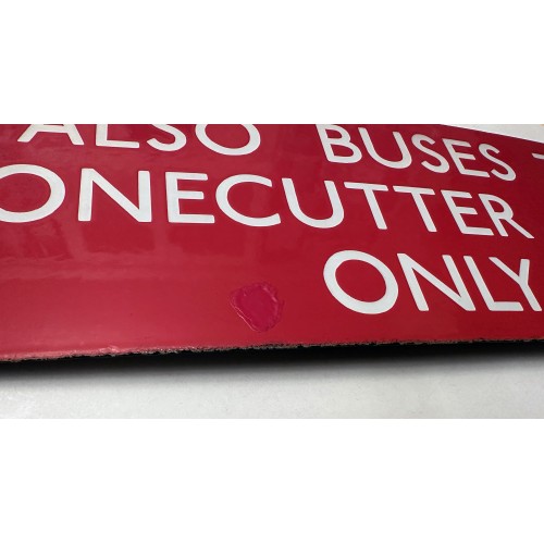 London Transport enamel bus stop 'Q' plate ALSO BUSES TO STONECUTTER STREET ONLY London Transport enamel bus stop 'Q' plate ALSO BUSES TO STONECUTTER STREET ONLY