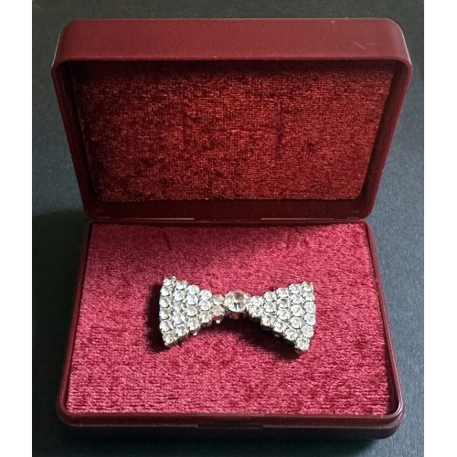 Silver colour 'diamond' studded brooch bow design jewellery in original box