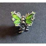 Green butterfly design clip fixing brooch set in s...