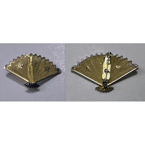 Gold colour fan design pin-clip brooch costume jewellery