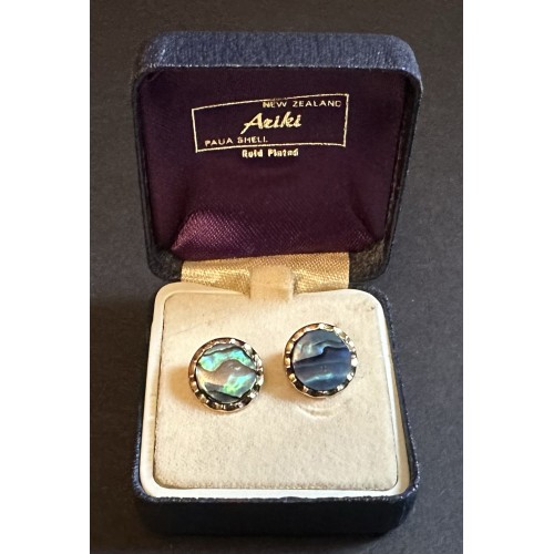 Pair of Ariki blue Paua Shell braded gold-plated earrings BOXED