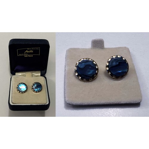 Pair of Ariki blue Paua Shell braded gold-plated earrings BOXED