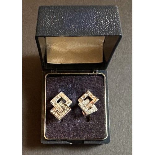 Pair of unbranded rectangle design silver clip-on earrings in original box