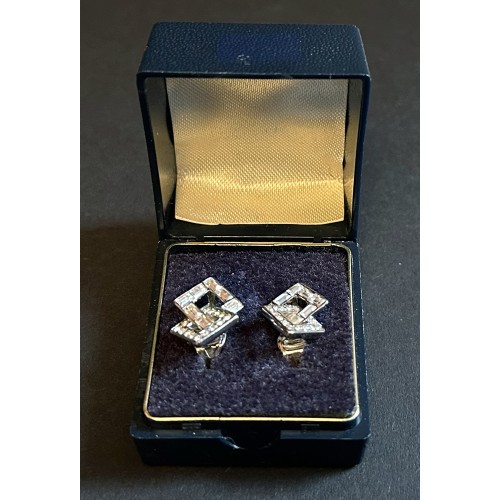 Pair of unbranded rectangle design silver clip-on earrings in original box