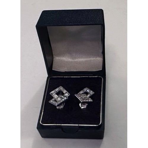 Pair of unbranded rectangle design silver clip-on earrings in original box