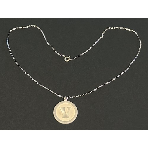 Silver Pendant with initial letter 'V' on 46cm (18") silver-coloured chain