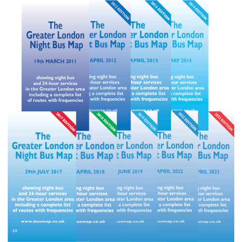 The Greater London Night Bus Map - Complete Printed Set of 9 - (2011-2023)