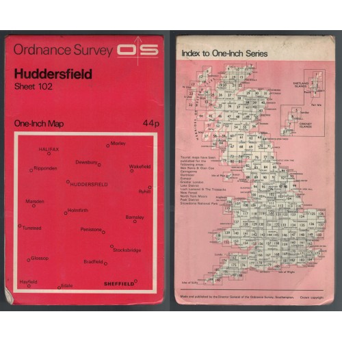 Ordnance Survey One-Inch Map No.102 Huddersfield - Revised 1959 Ordnance Survey One-Inch Map No.102 Huddersfield - Revised 1959