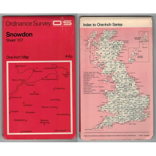 Ordnance Survey One-Inch Map No.107 Snowdon - Revised 1959
