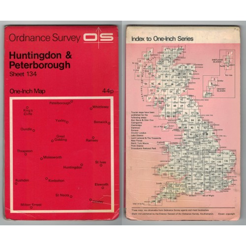 Ordnance Survey One-Inch Map No.134 Huntingdon & Peterborough - Revised 1966