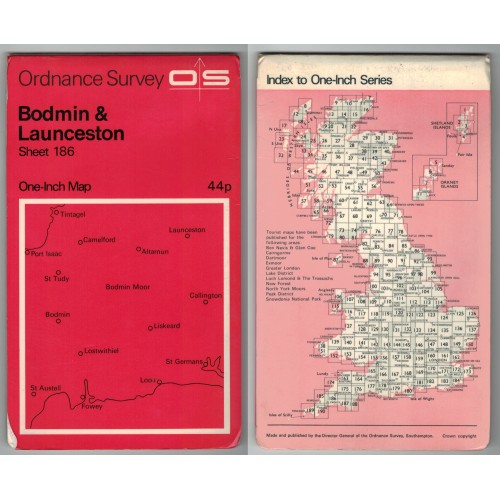 Ordnance Survey One-Inch Map No.186 Bodmin & Launceston - Revised 1970