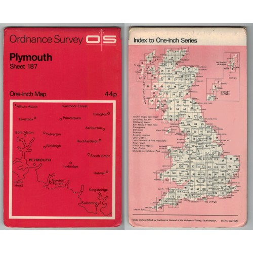 Ordnance Survey One-Inch Map No.187 Plymouth - Revised 1971