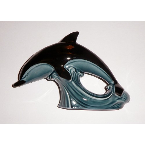 Vintage Poole Pottery Jade Glazed Dolphin Figurine on Sea Wave- 15 cm tall Vintage Poole Pottery Jade Glazed Dolphin Figurine on Sea Wave- 15 cm tall