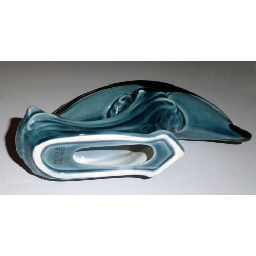 Vintage Poole Pottery Jade Glazed Dolphin Figurine on Sea Wave- 15 cm tall