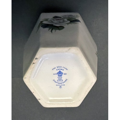 Crown Staffordshire Fine Bone China Floral Hexagonal Vases - Pair