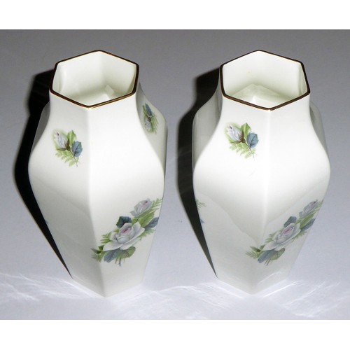 Crown Staffordshire Fine Bone China Floral Hexagonal Vases - Pair