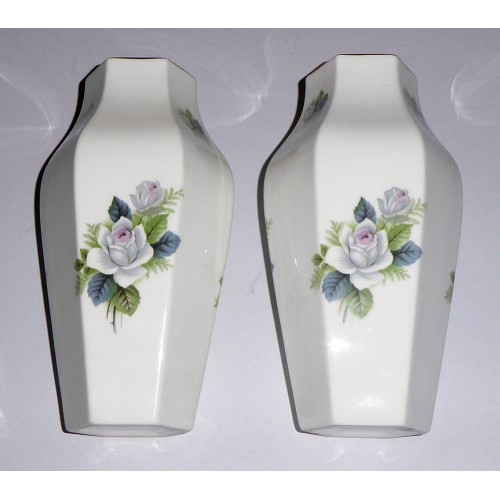 Crown Staffordshire Fine Bone China Floral Hexagonal Vases - Pair