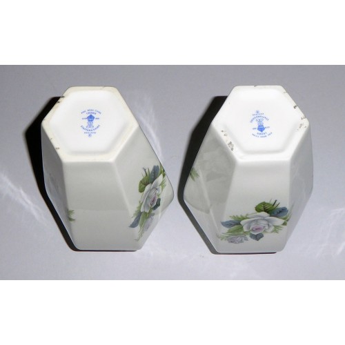 Crown Staffordshire Fine Bone China Floral Hexagonal Vases - Pair