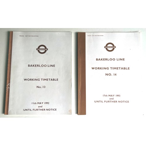 London Underground - Bakerloo line - Working Timetables No. 13 and 14 - 1992/93