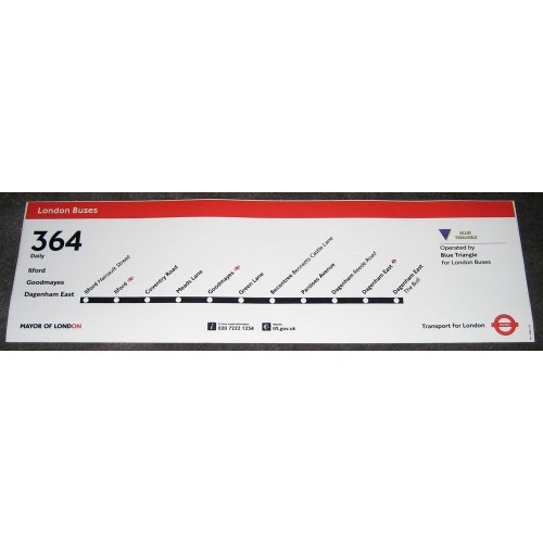 London Transport Route Diagram Vinyl for Route 364 Ilford - Dagenham East
