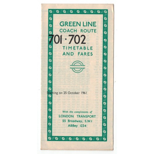 London Transport Green Line Coach 701-702 Timetable Leaflet PRINTING ERROR