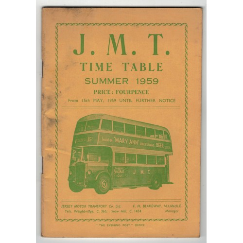 Jersey Motor Transport (JMT) Time Table Booklet - Summer 1959